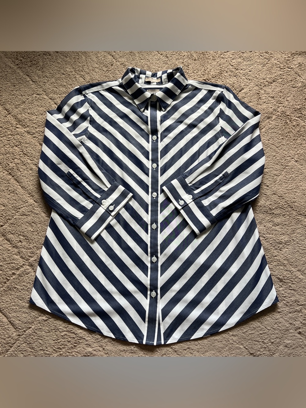 Chico's No Iron Button Down Blouse Cotton Striped Preppy Old Money Vacation Sz S